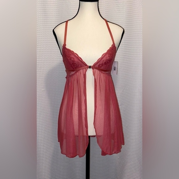 Women’s FRENCH AFFAIR rose lace‎ and mesh racerback pink BABYDOLL size small NWT - Picture 1 of 15